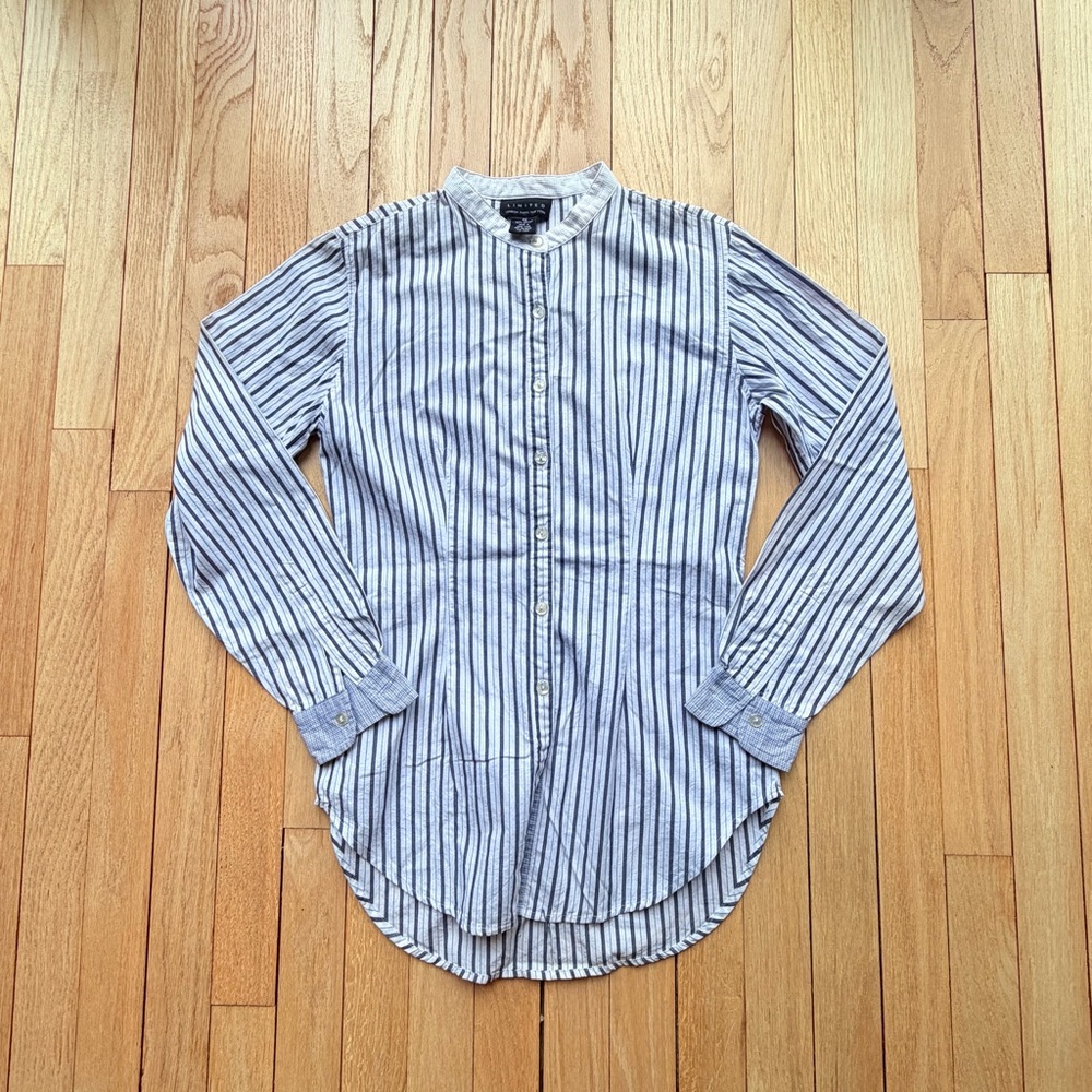 The Limited Blue & White Striped Band-Collar Button-Down Shirt